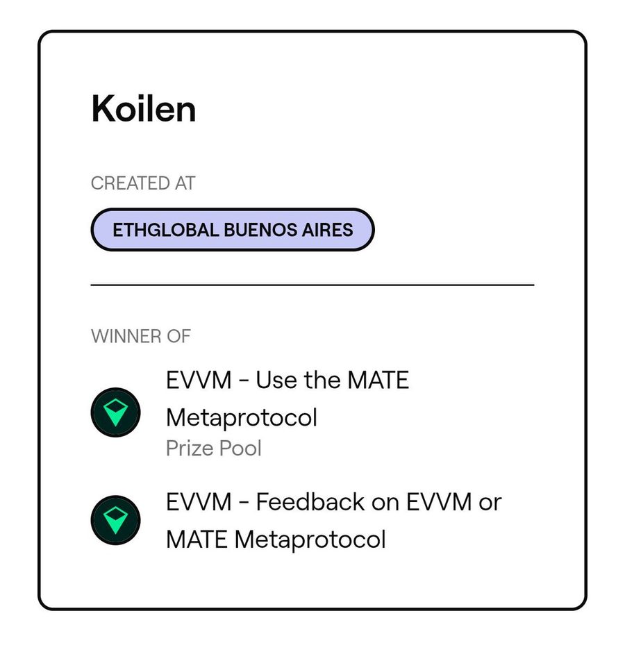 Card oficial de ETHGlobal: Koilen ganador